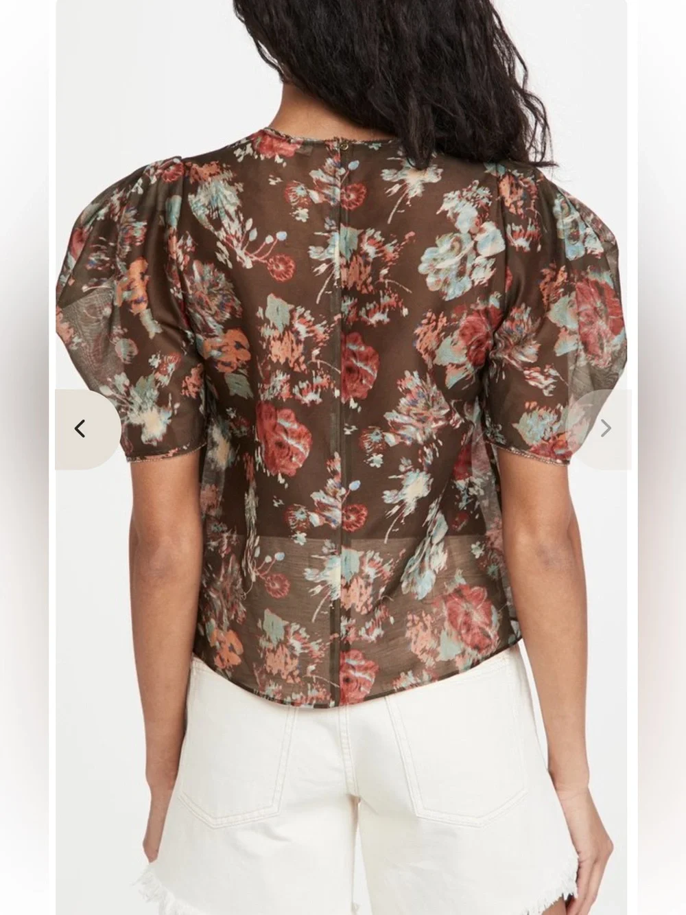 Ulla Johnson Lise Brown Floral Puff-Sleeve Blouse in Fern